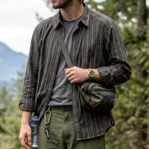 Vintage Prana Mens Organic Cotton Blend Embroidered Stripe Button Down Shirt XL